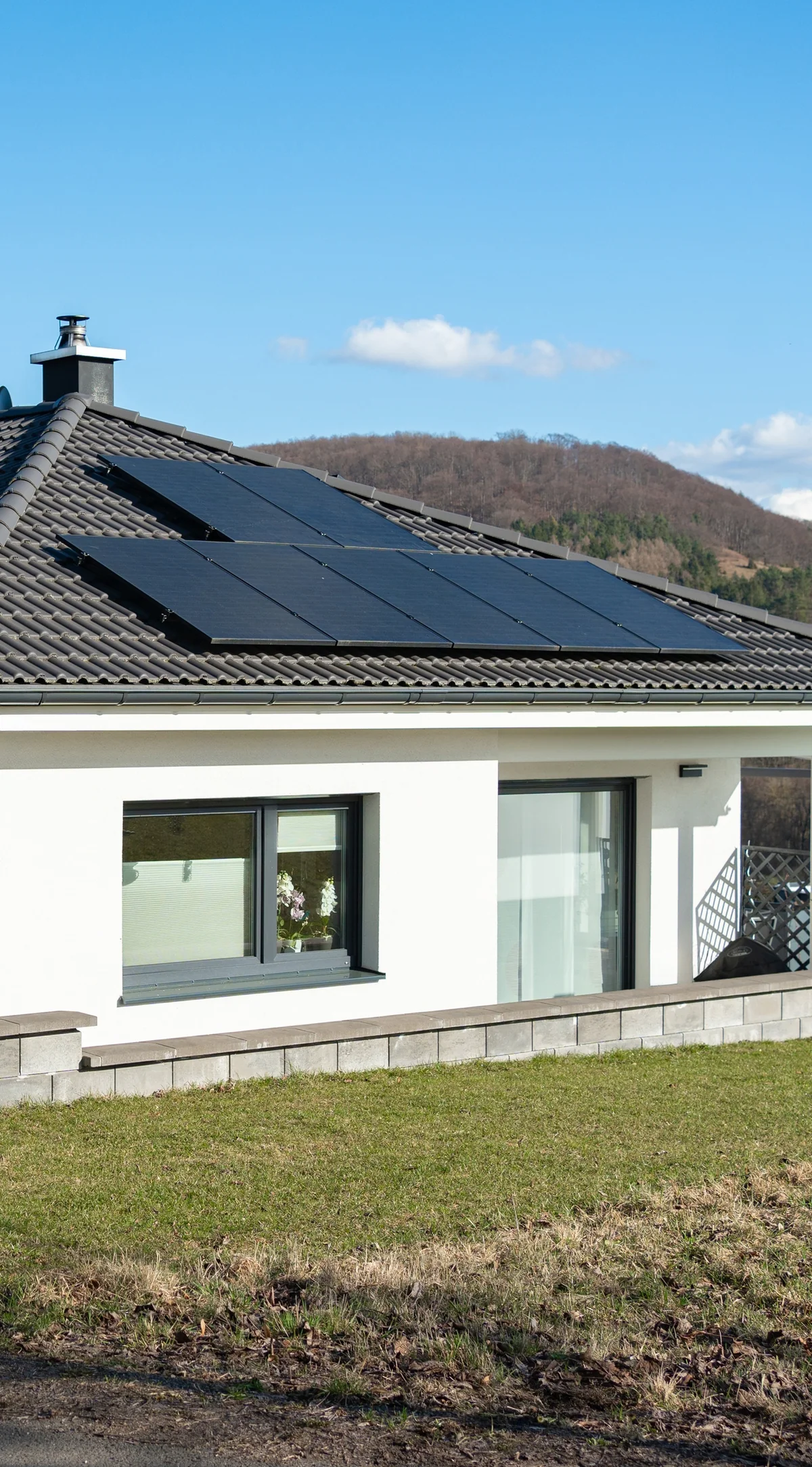 Country guesthouse with solar panels on the roof